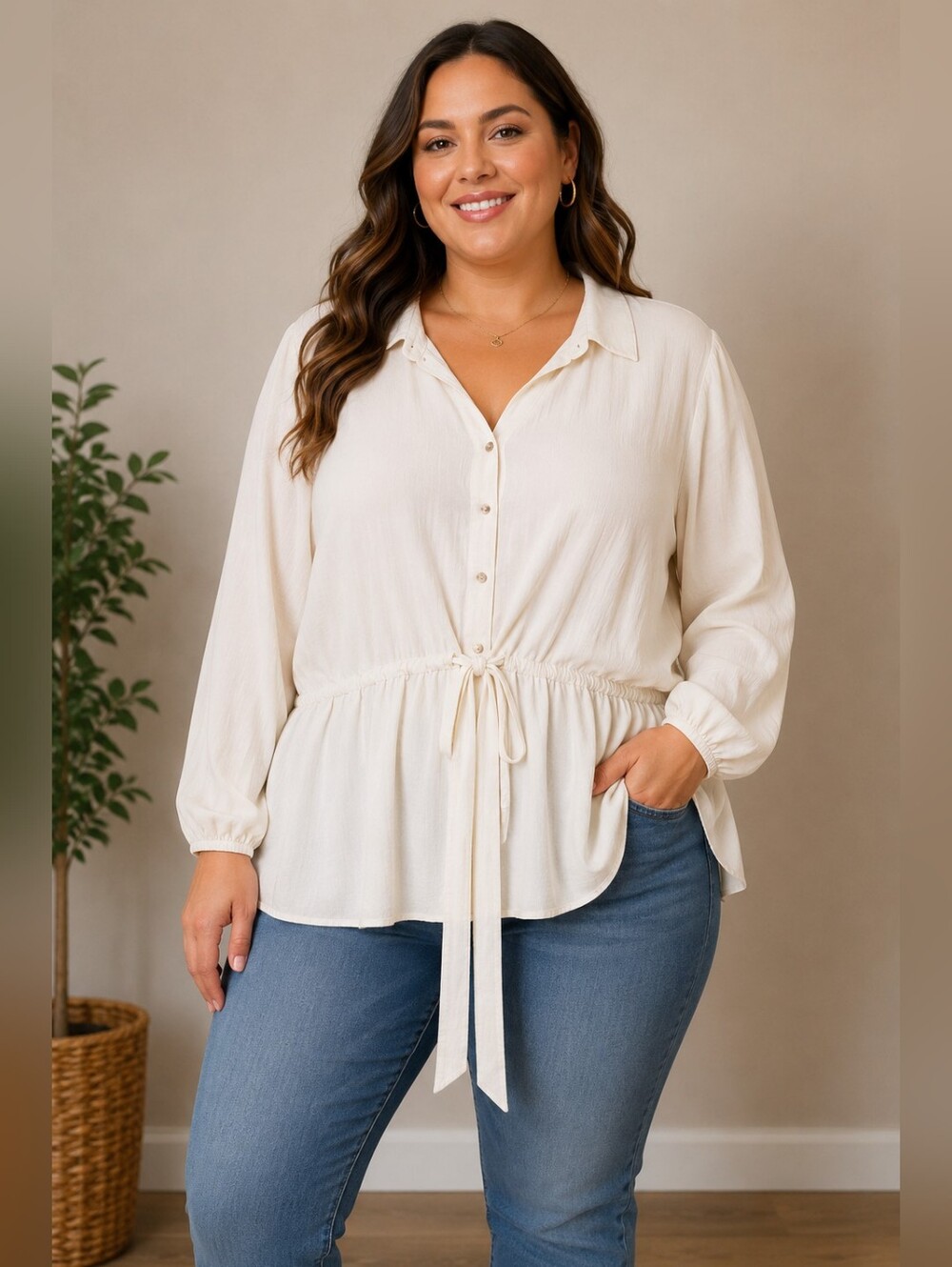 Cato Cream Button-Down Blouse Size 18/20W
